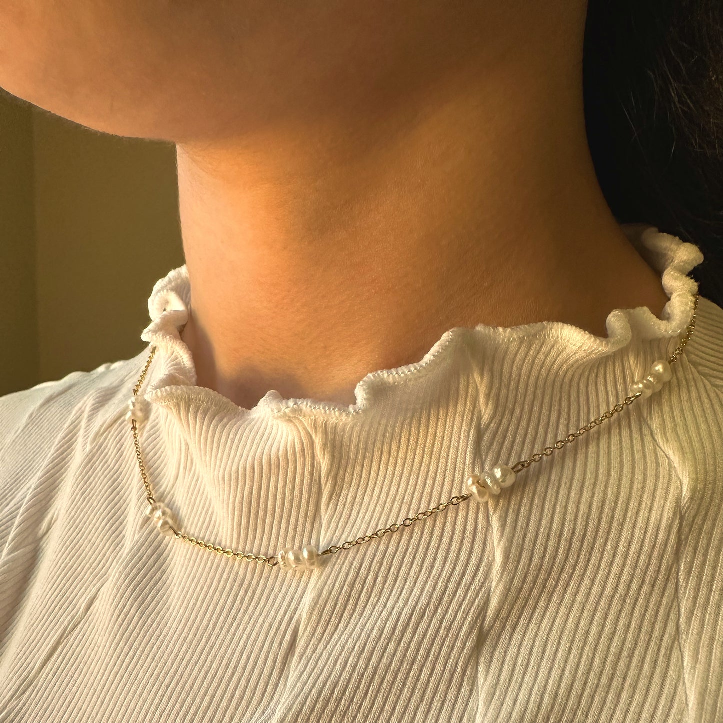 Gold Plated Choker Necklace with Pearls